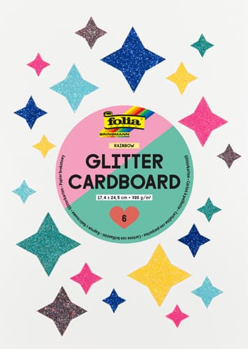 folia Glitterkarton Block Rainbow 300g/m²