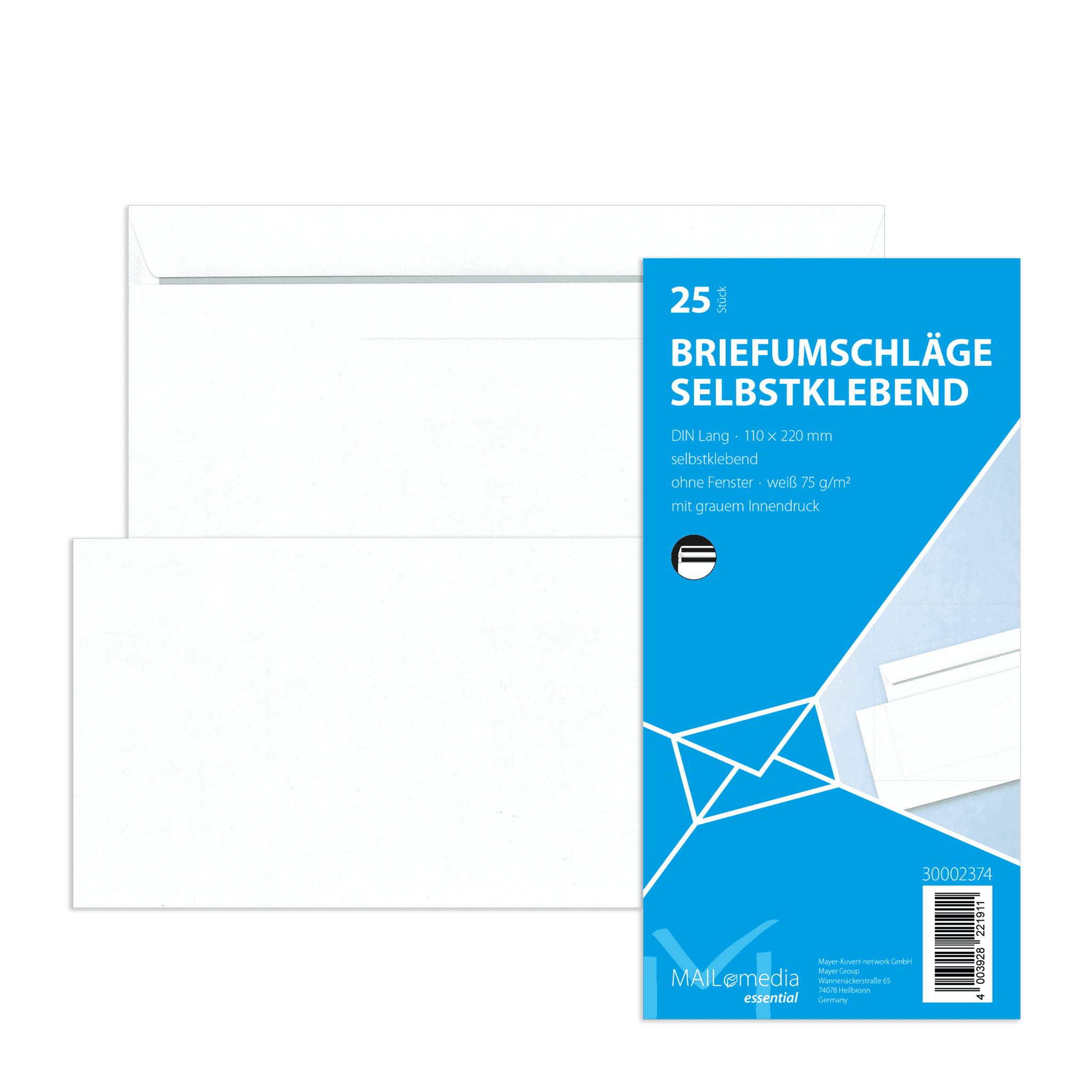 Briefumschlag ohne Fenster DIN lang selbstklebend weiss