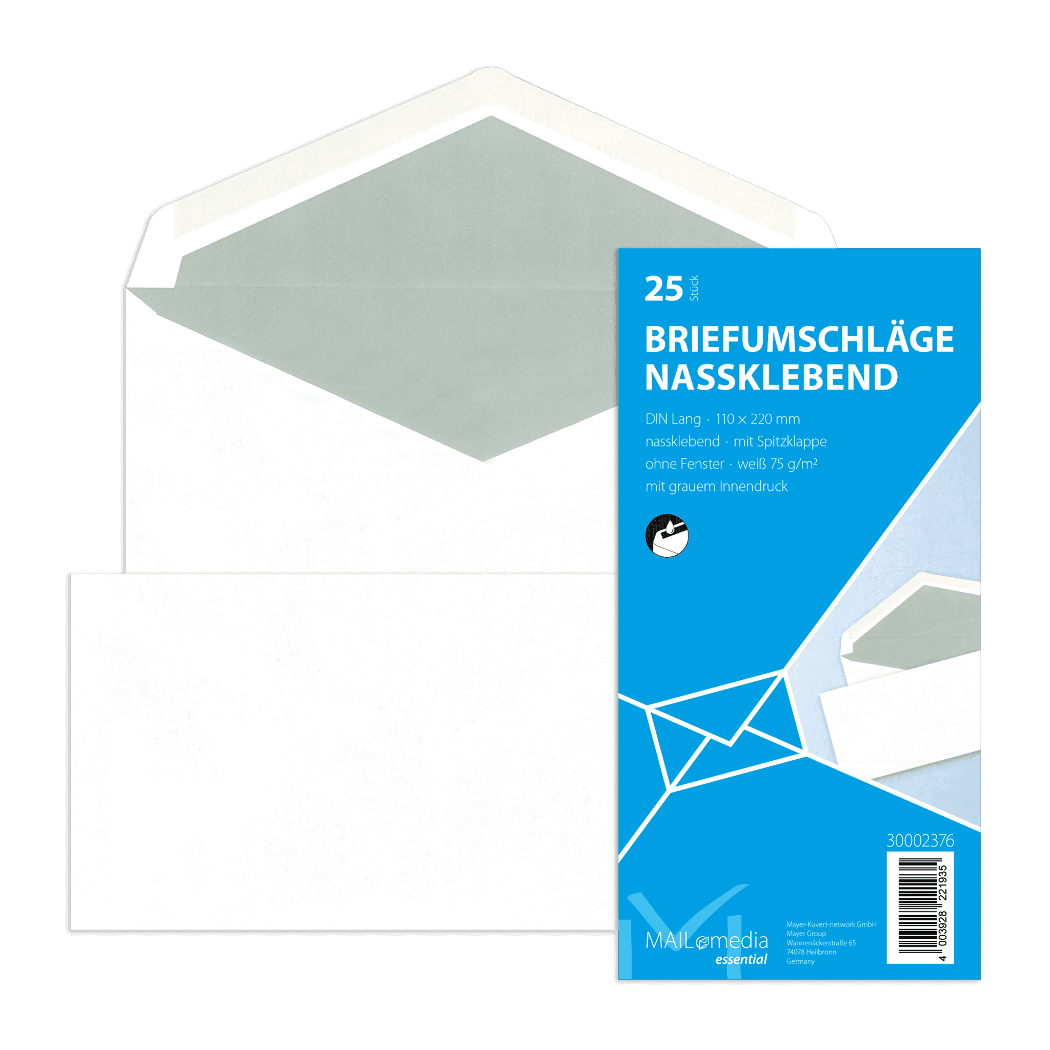 Briefumschlag ohne Fenster DIN lang nassklebend weiss