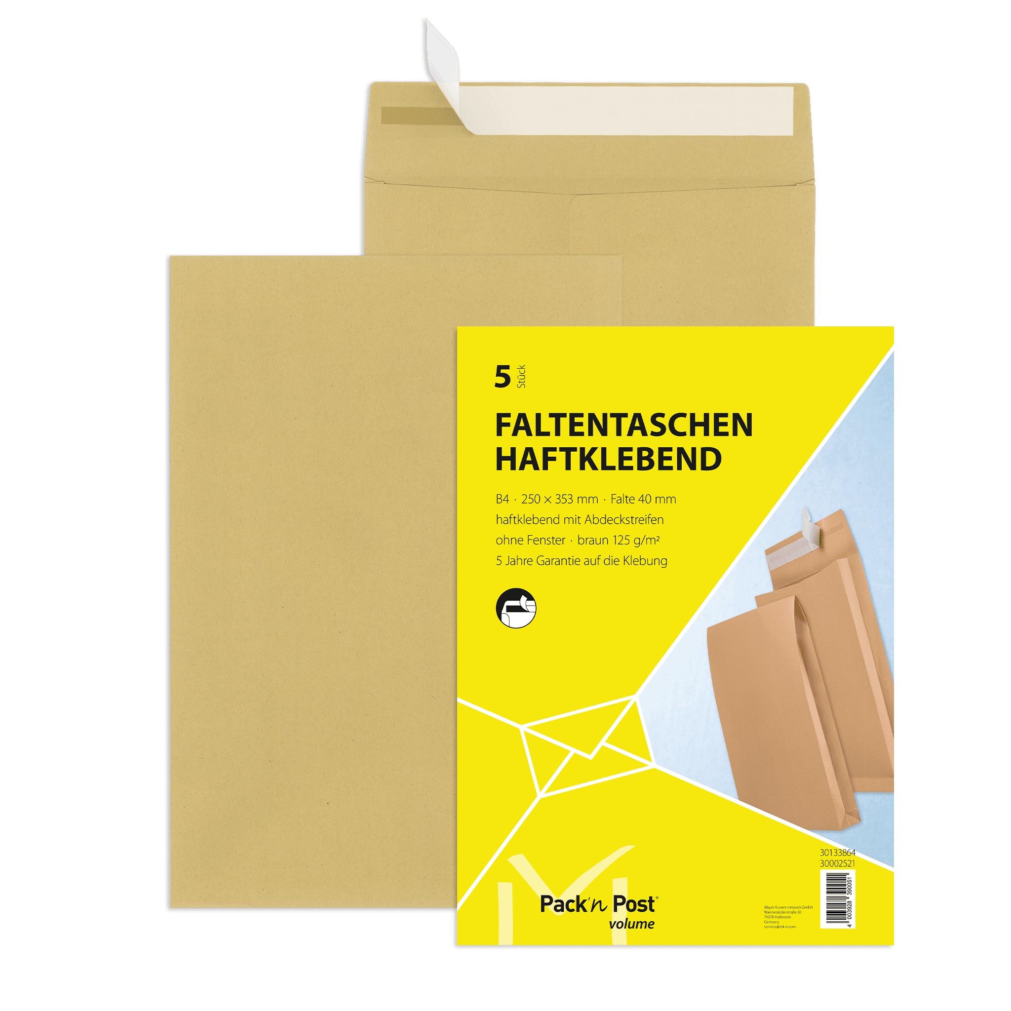 Versandtasche mit Falte B4 selbstklebend braun