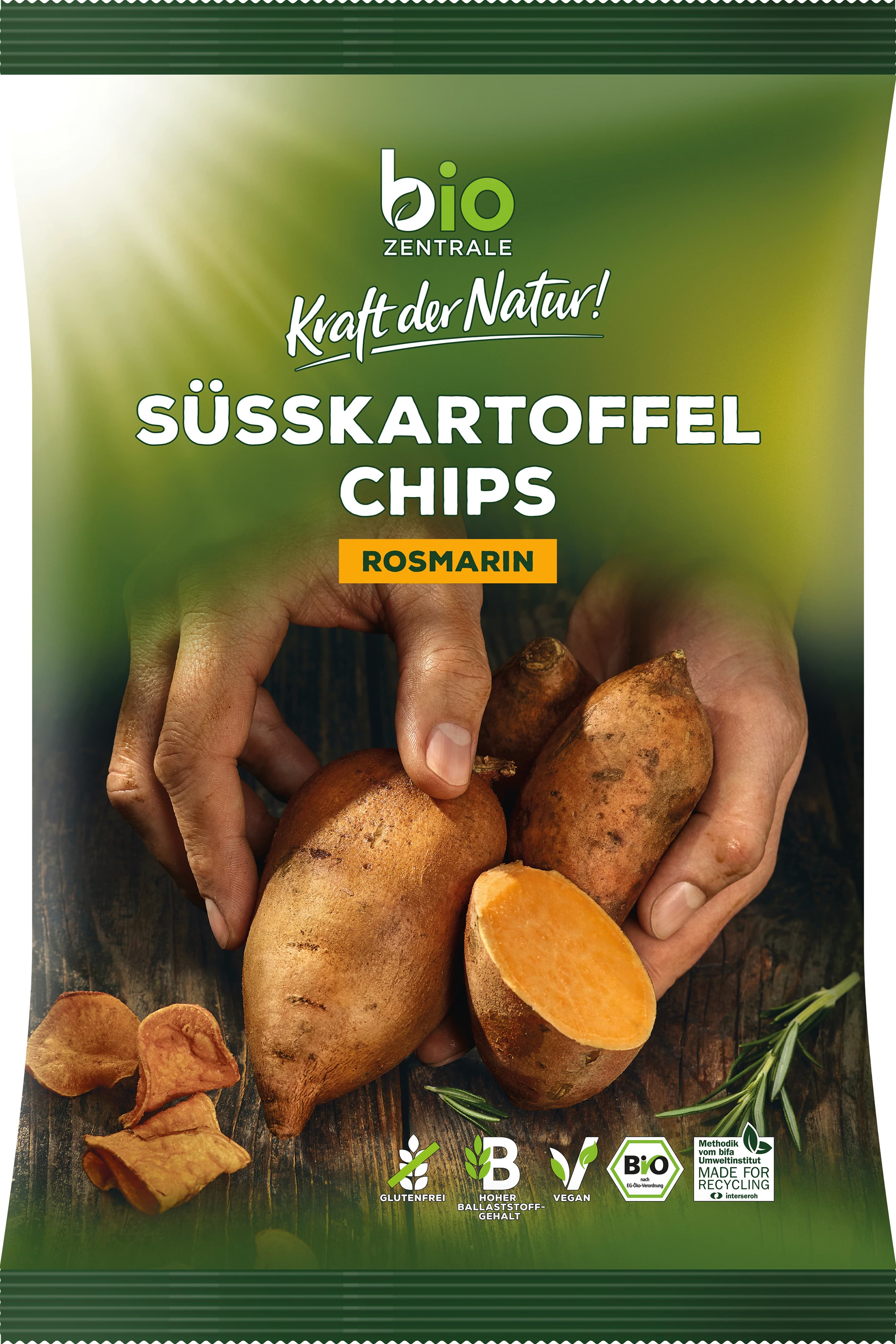 biozentrale Süsskartoffel-Chips mit Rosmarin