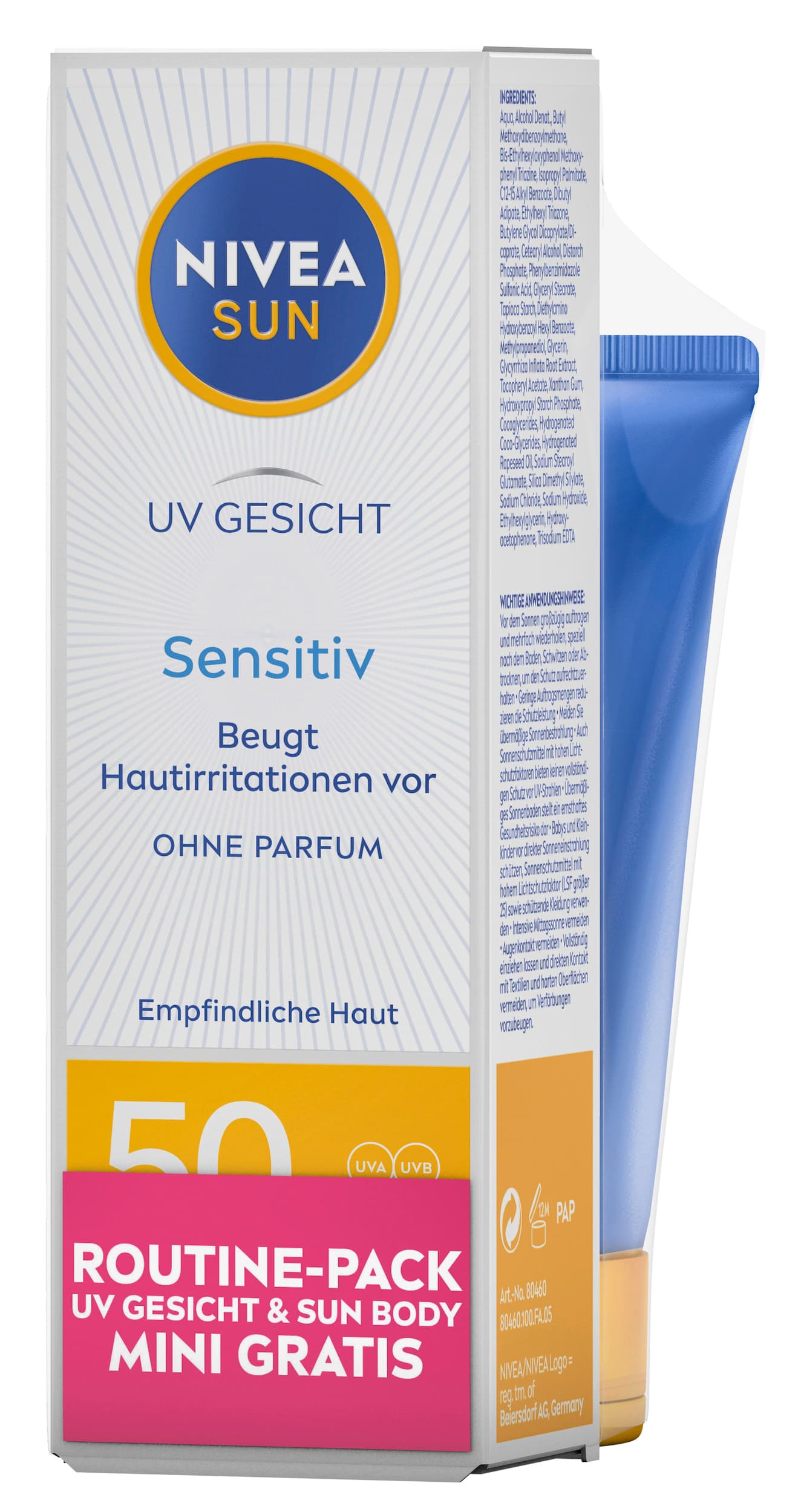 NIVEA SUN Face Creme LF50 UV Sensitive + Nivea Sun Schutz & Pflege 50ml