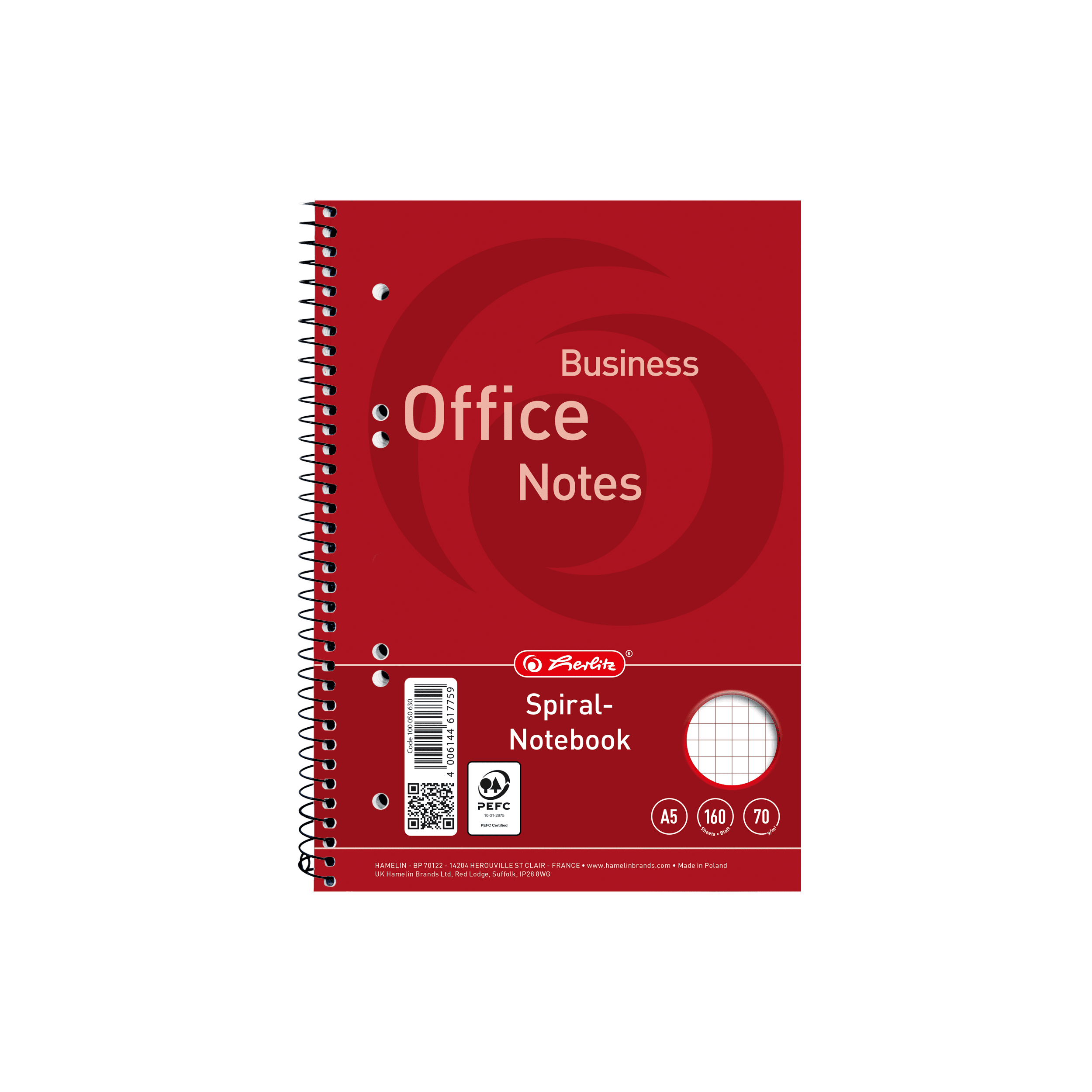herlitz College A5 spiralgebundenes Notebook kariert 160 Blatt rot
