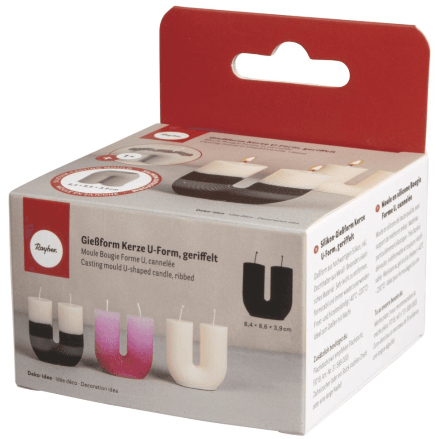 rayher  Silikon Gießform Kerze U-Form geriffelt 8,4x3,9cm Höhe 8,6cm