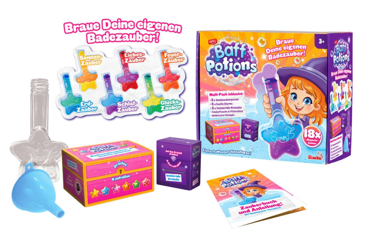 Simba Zimpli Baff Potions Badezauberset mit Badepulver, Kristallen, Rezepten & Zauberflasche, 21-teilig