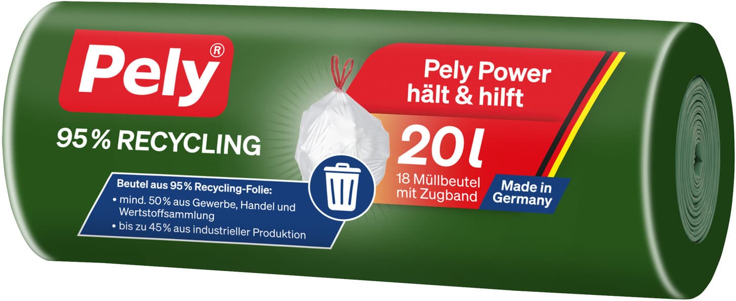 Pely Power 95% Recycling Müllbeutel mit Zugband 20 Liter