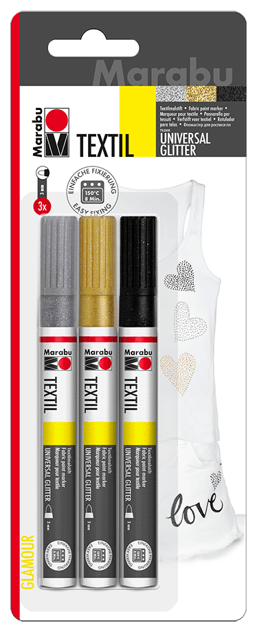 Marabu Textil Painter Glitter, 3er-Blister-Sortierung