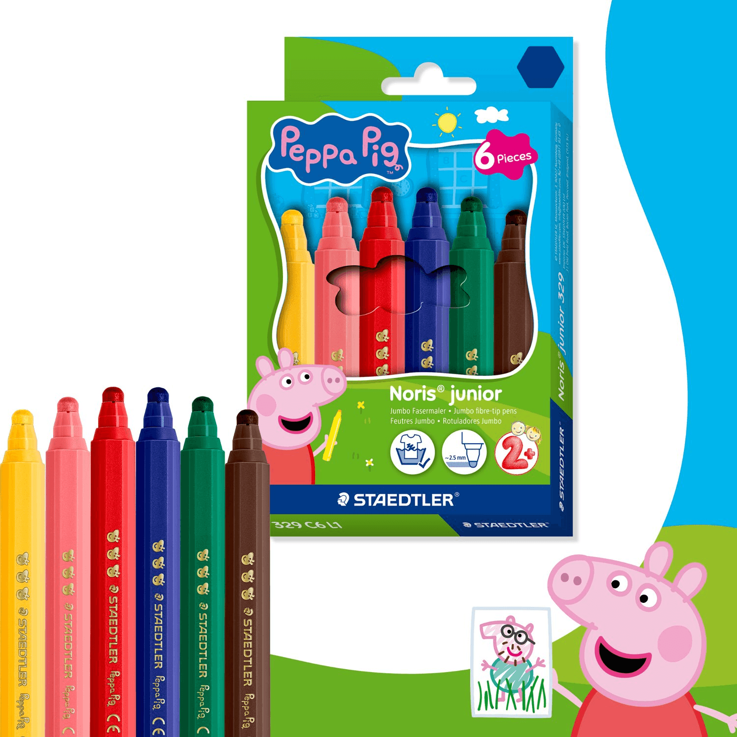 STAEDTLER Noris junior Peppa Pig Fasermaler, 6 Farben