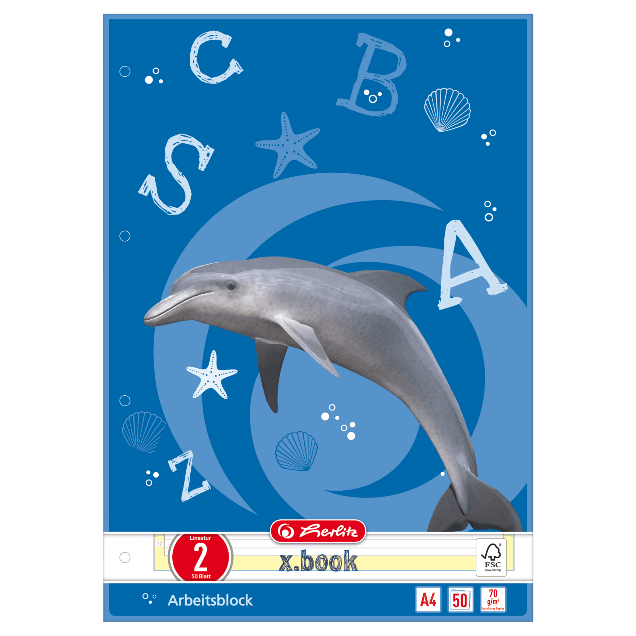 herlitz Schreibblock DIN A4 Lineatur 2 mit Delfin-Motiv 50 Blatt