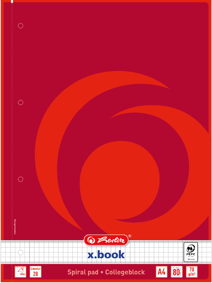 herlitz Spiralblock A4 80 Blatt Lineatur 28 abgerundete Ecken