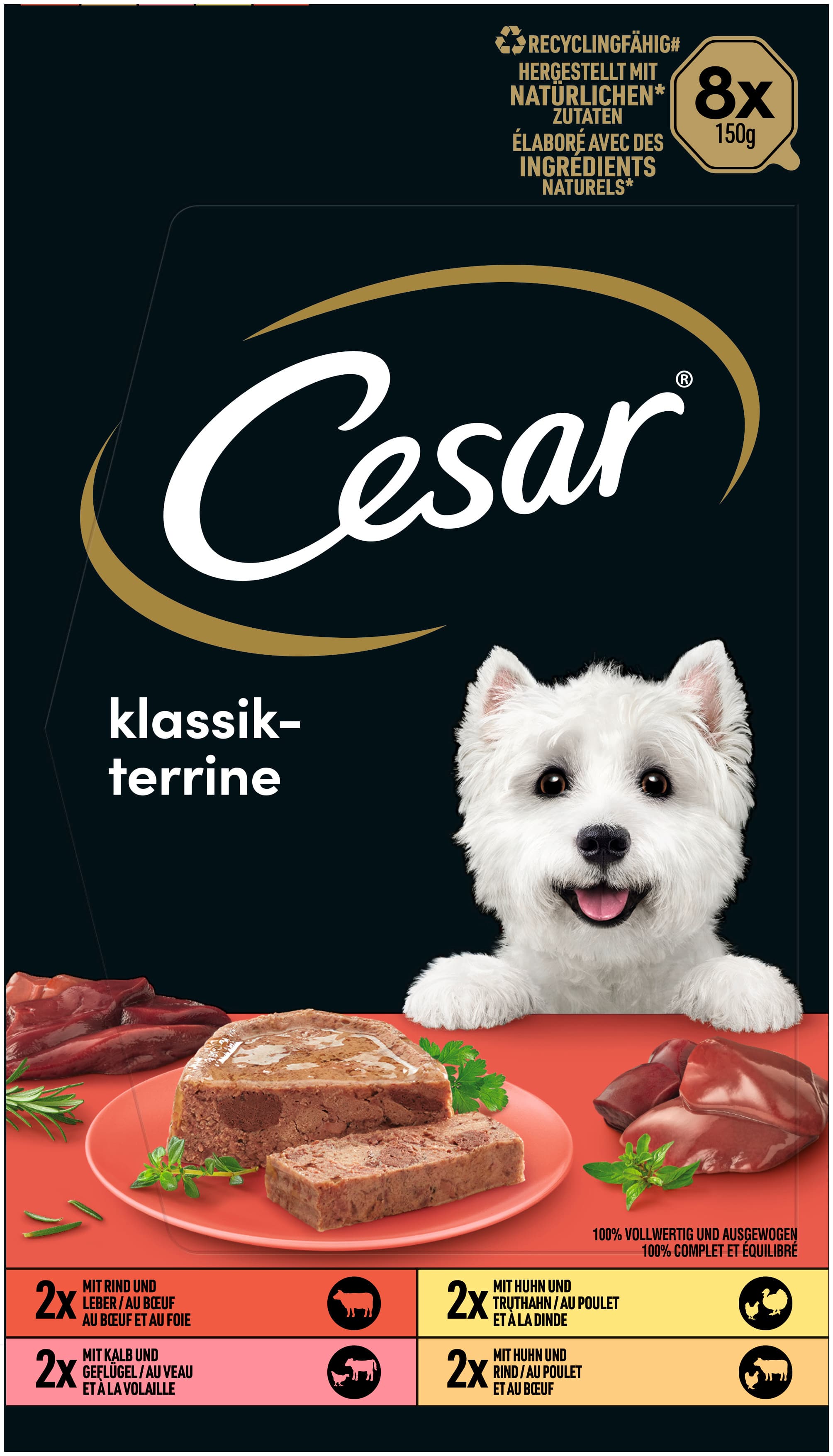 CESAR® Schale Multipack Klassik-Terrine 4 Varietäten 8 x 150g