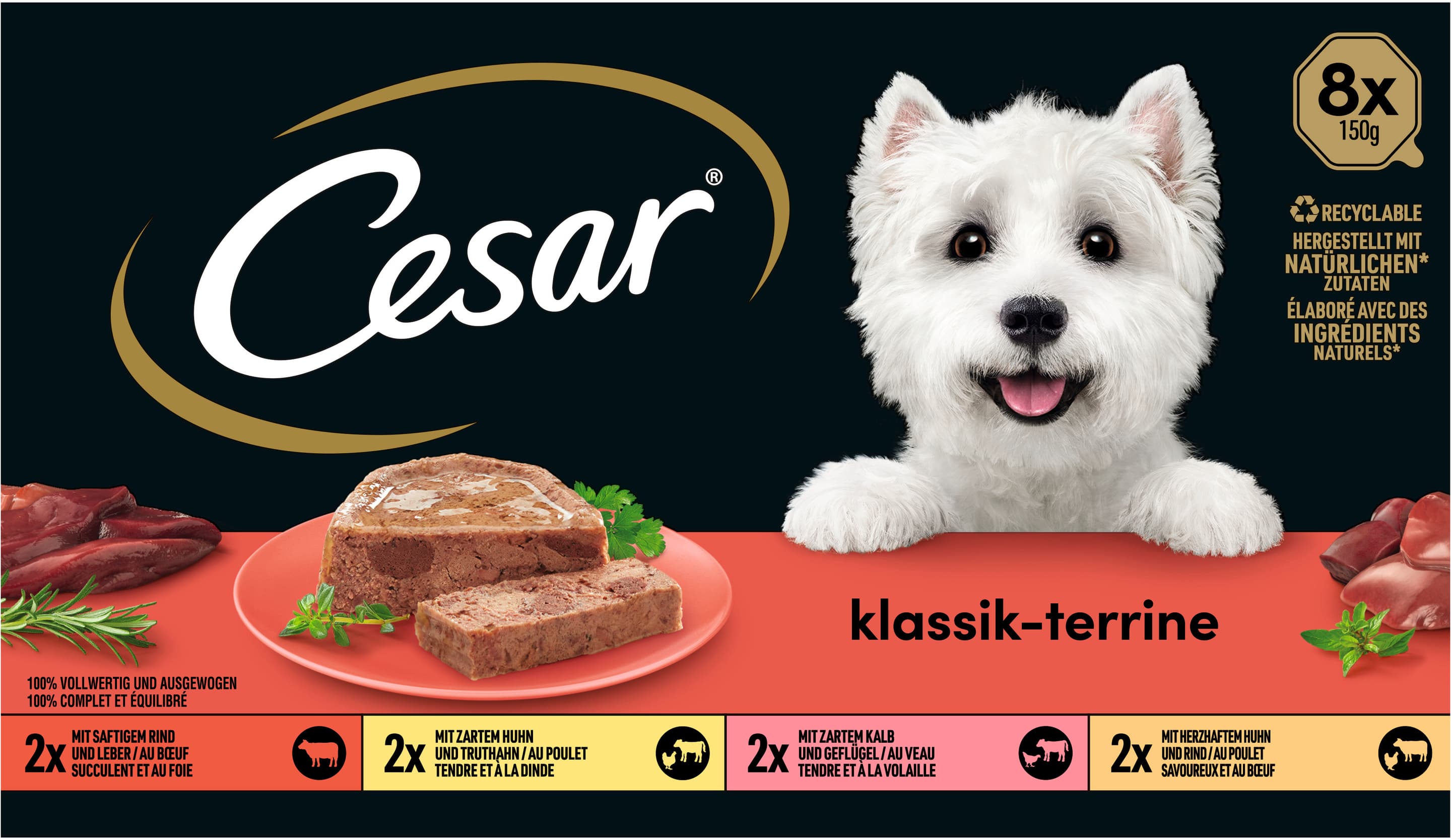 CESAR® Schale Multipack Klassik-Terrine 4 Varietäten 8 x 150g