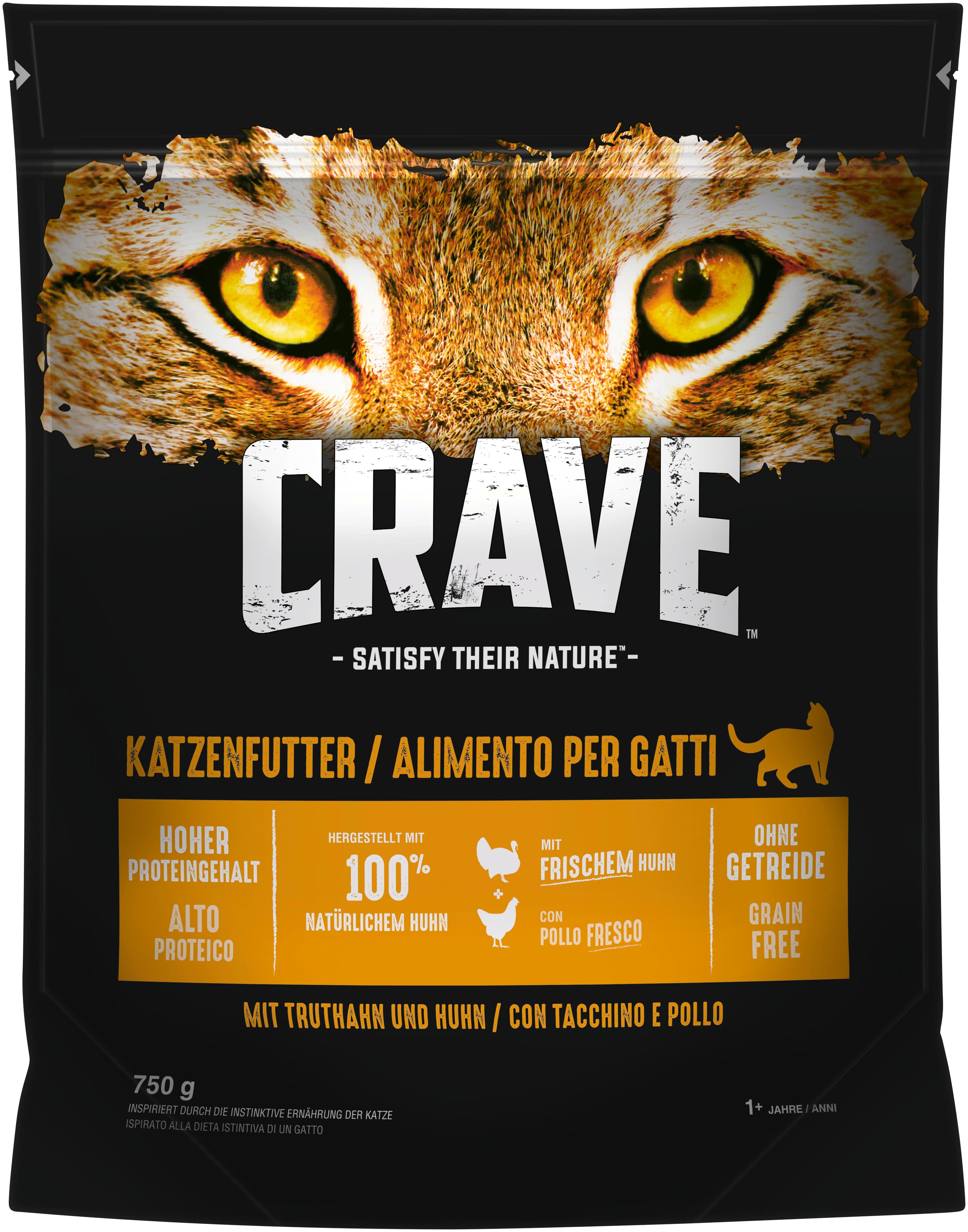 Alimento seco para gatos Crave con pavo y pollo.