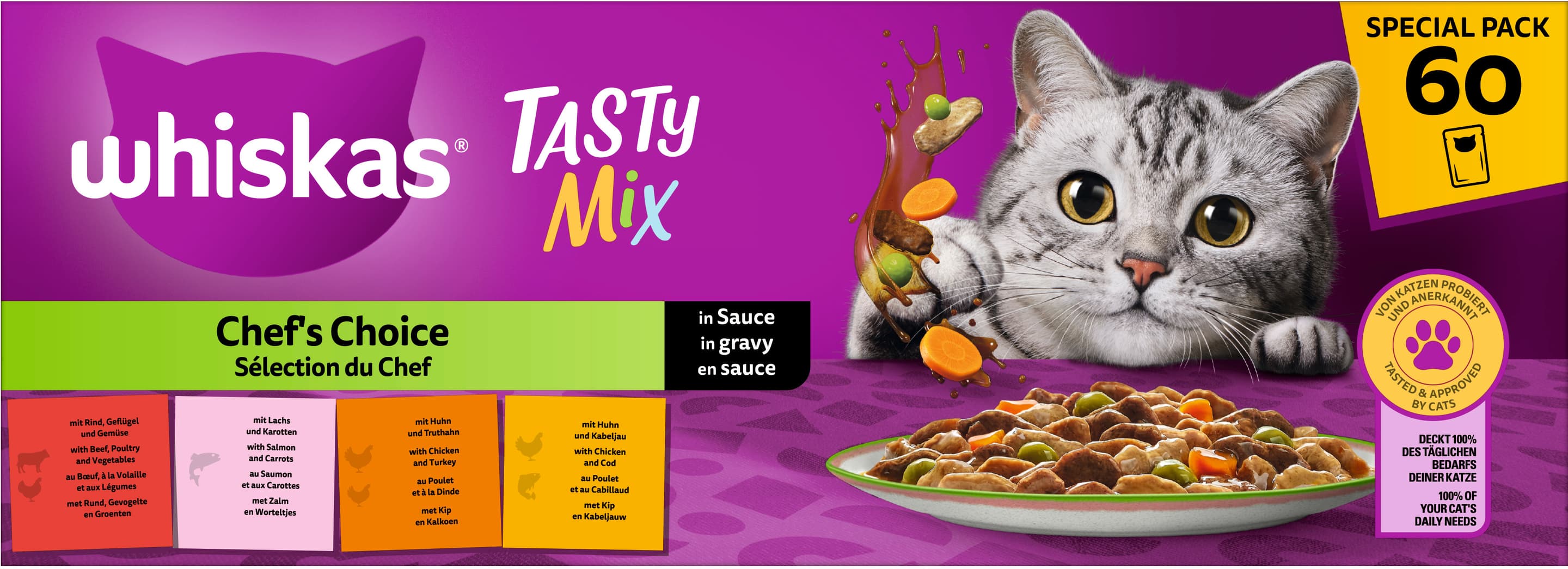 Whiskas Katzennassfutter Chef's Choice in Sauce Tasty Mix 60x85g