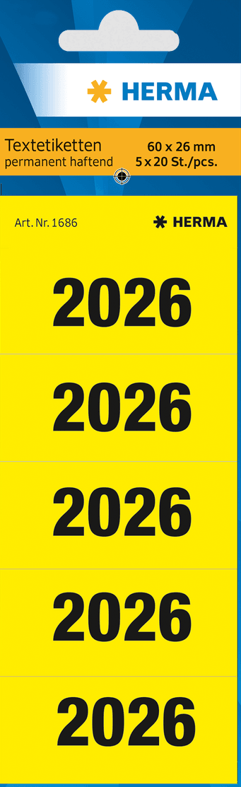 HERMA Jahreszahlen 2026 für Ordner 60x26mm gelb
