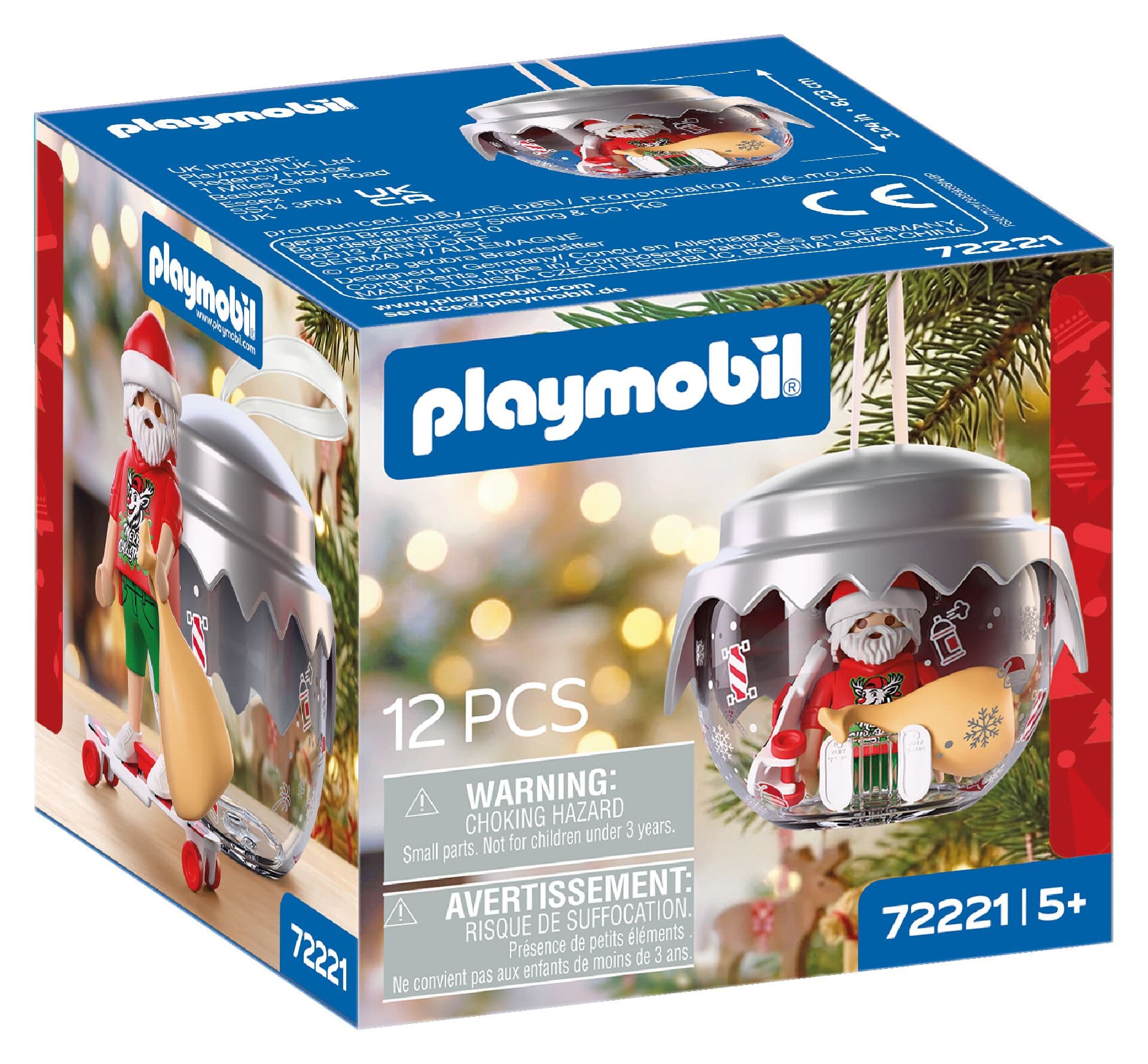 PLAYMOBIL 72221 Weihnachtskugel Longboarder mit Weihnachtsmann, Longboard und Geschenkesack
