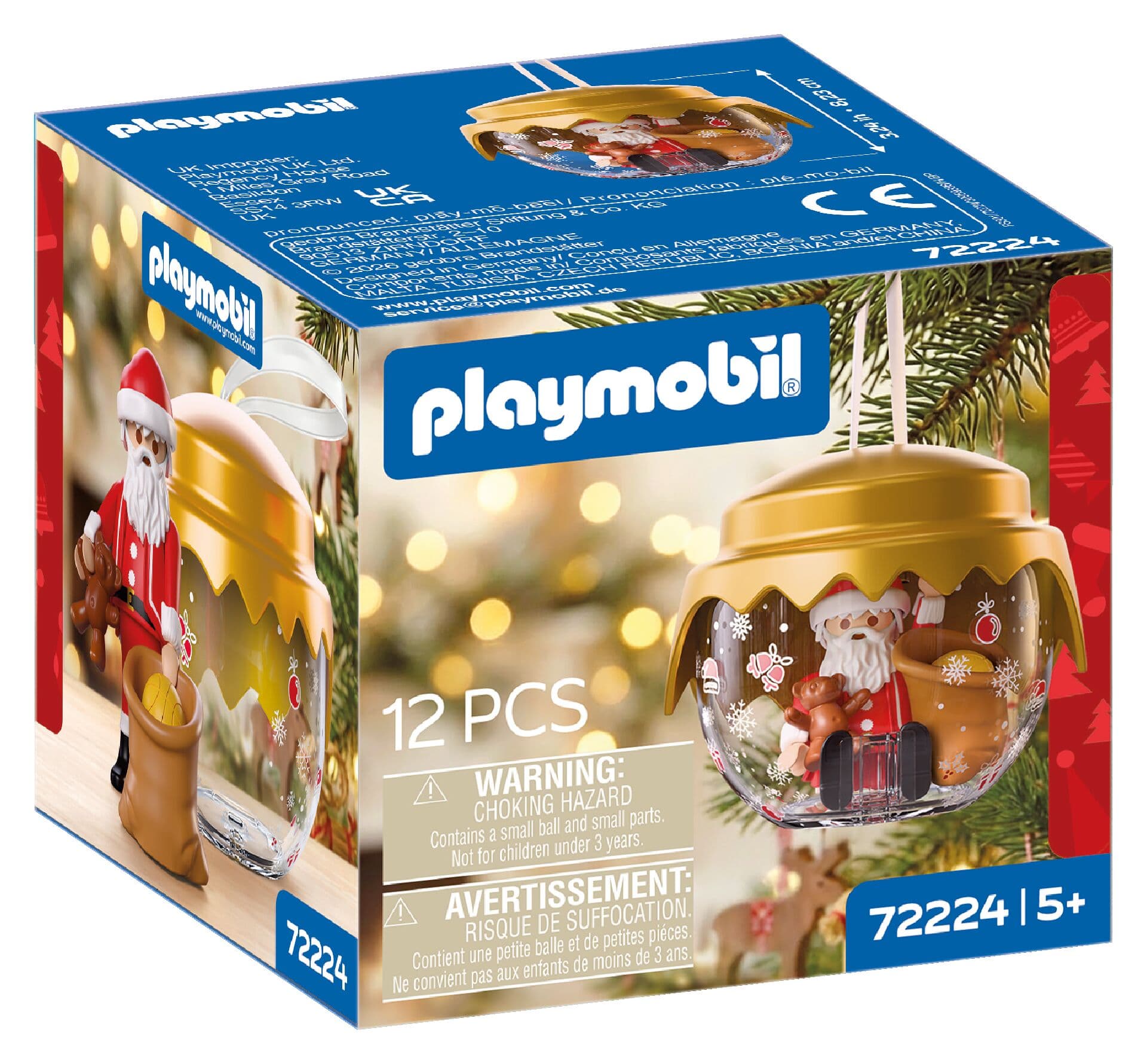 PLAYMOBIL 72224 Weihnachtskugel Klassik mit Weihnachtsmann, Geschenkesack und Geschenken