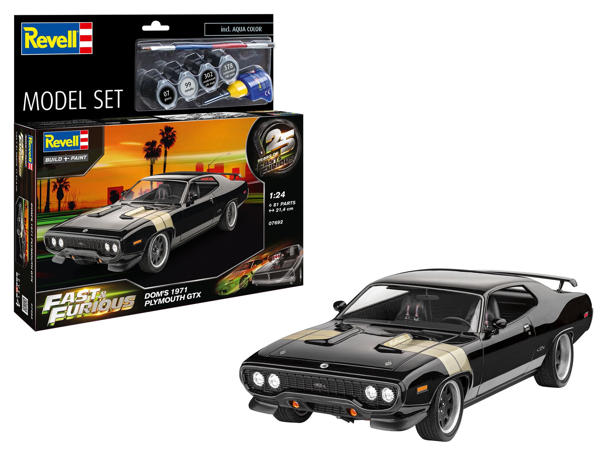 Revell 67692 Model Set F&F Dominic s 1971 Plymouth GTX, Revell Modellbausatz mit Basiszubehör