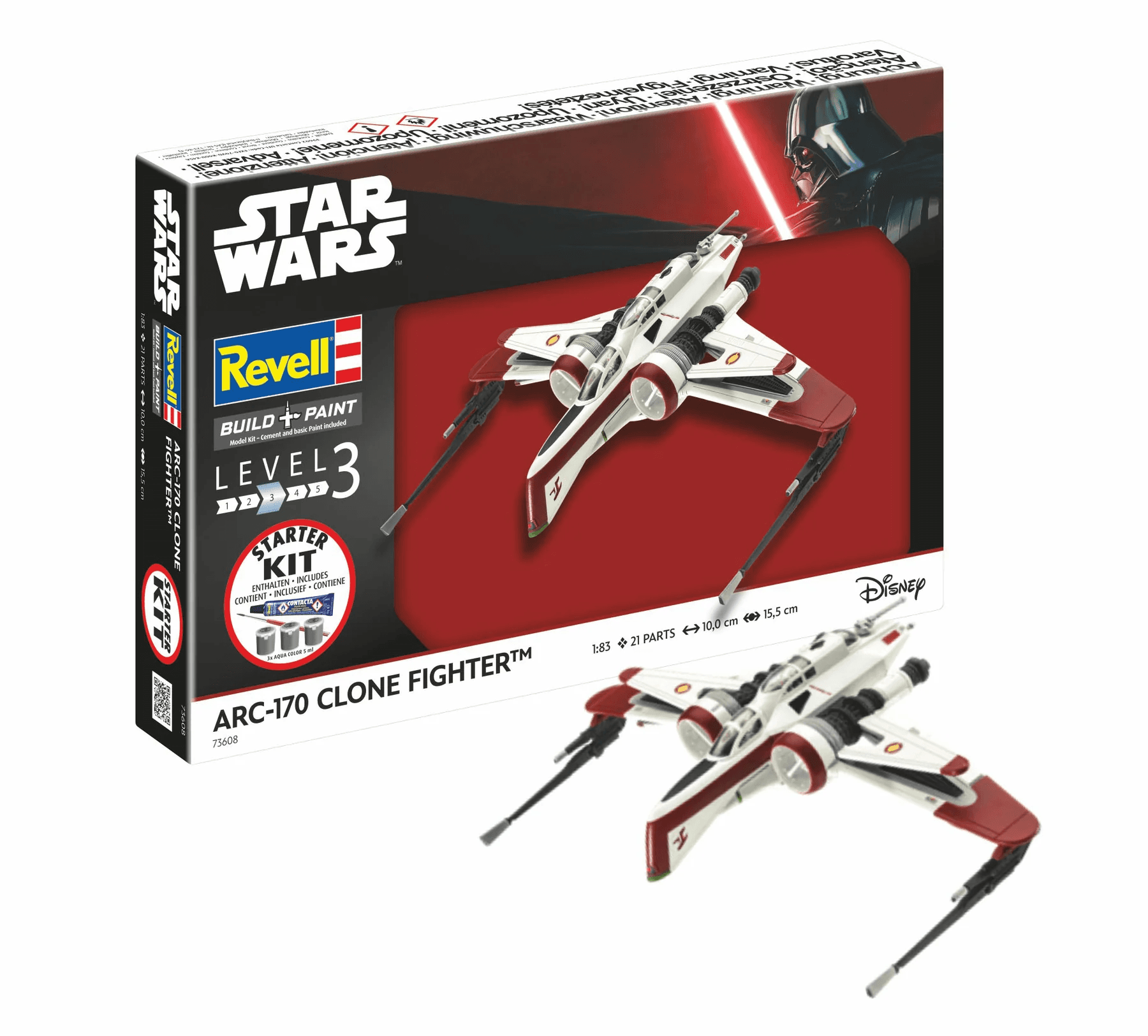 Revell 73608 Star Wars Starter Kit ARC-170 Fighter 1:83, 21 Teile