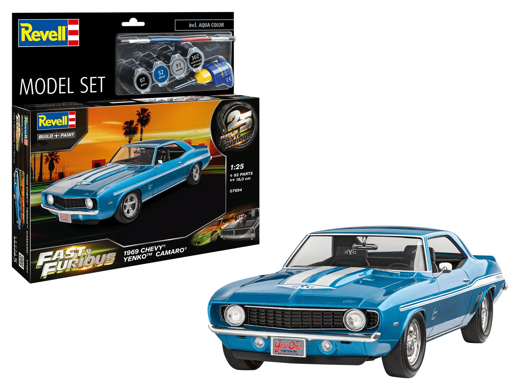 Revell 67694 Model Set Fast & Furious 1969 Chevy Camaro Yenko 1:25, 92 Teile