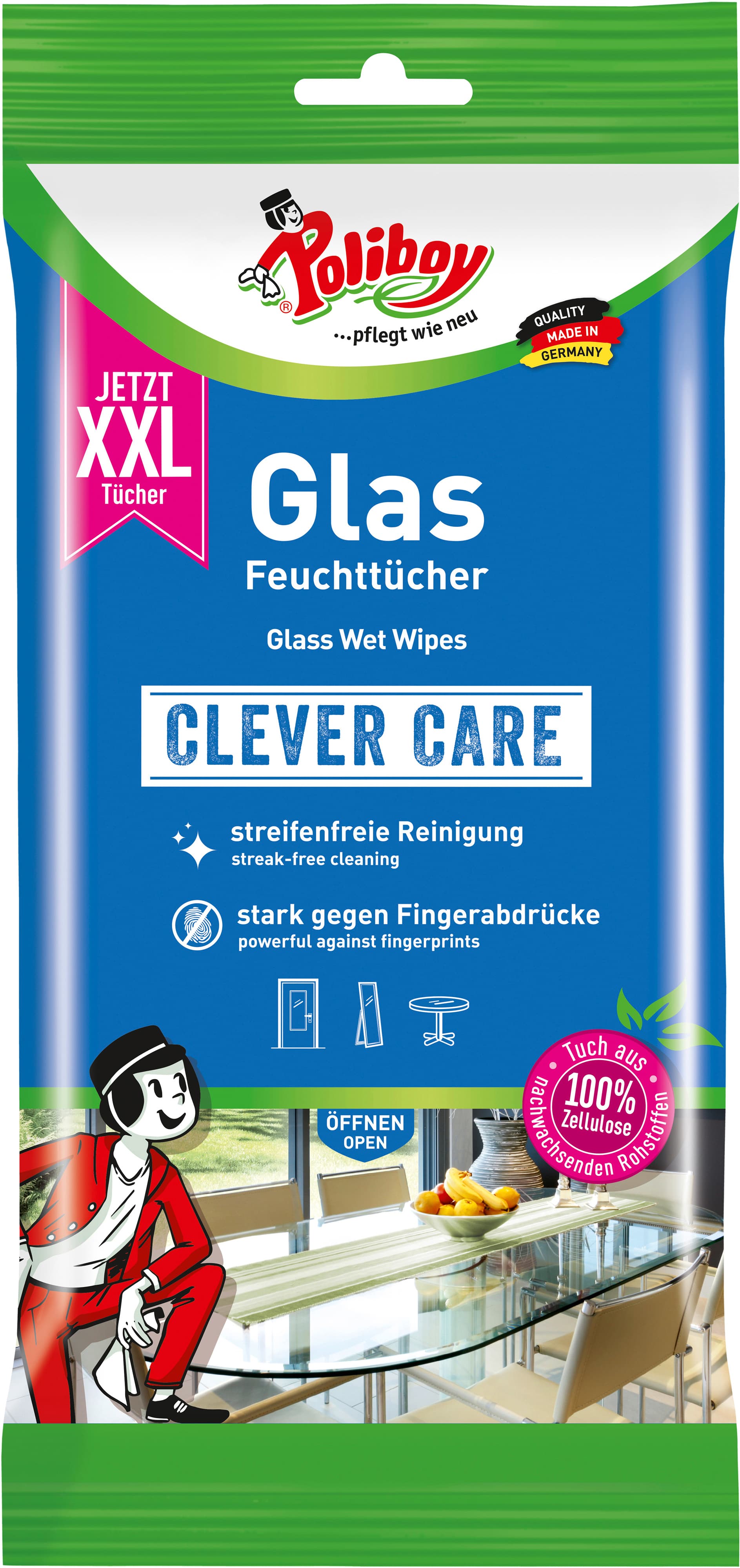 POLIBOY Glas Feuchttücher XXL Clever Care