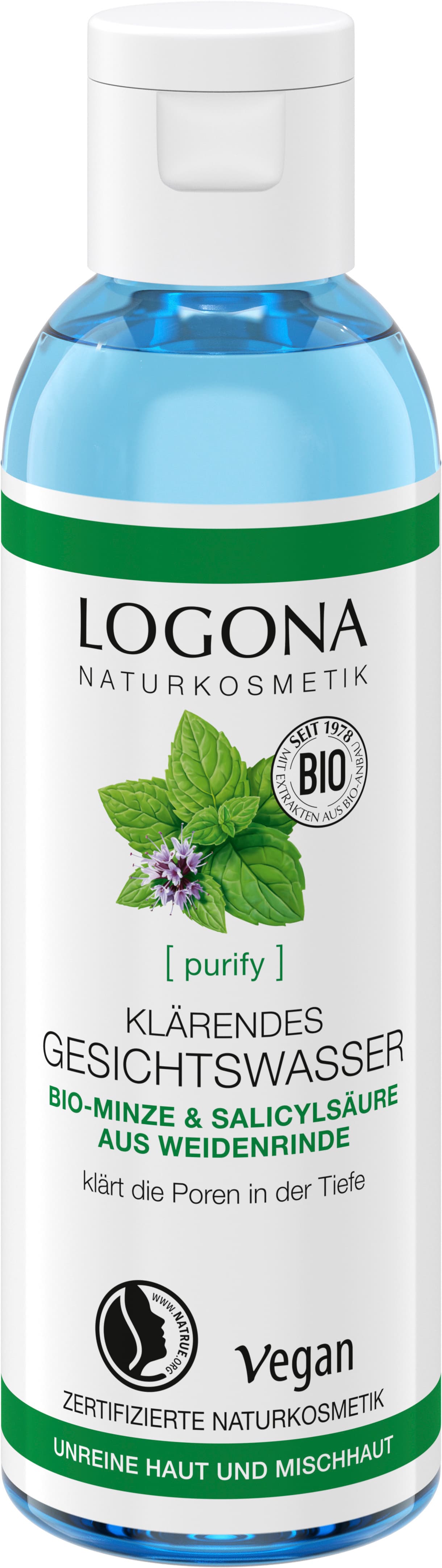 LOGONA PURIFY Klärendes Gesichtswasser Bio-Minze & Salicylsäure aus der Weidenrinde