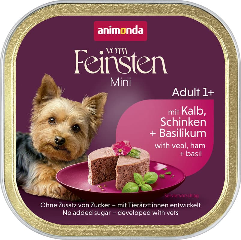 ANIMONDA Hundenassfutter vom Feinsten Mini Adult mit Kalb, Schinken + Basilikum