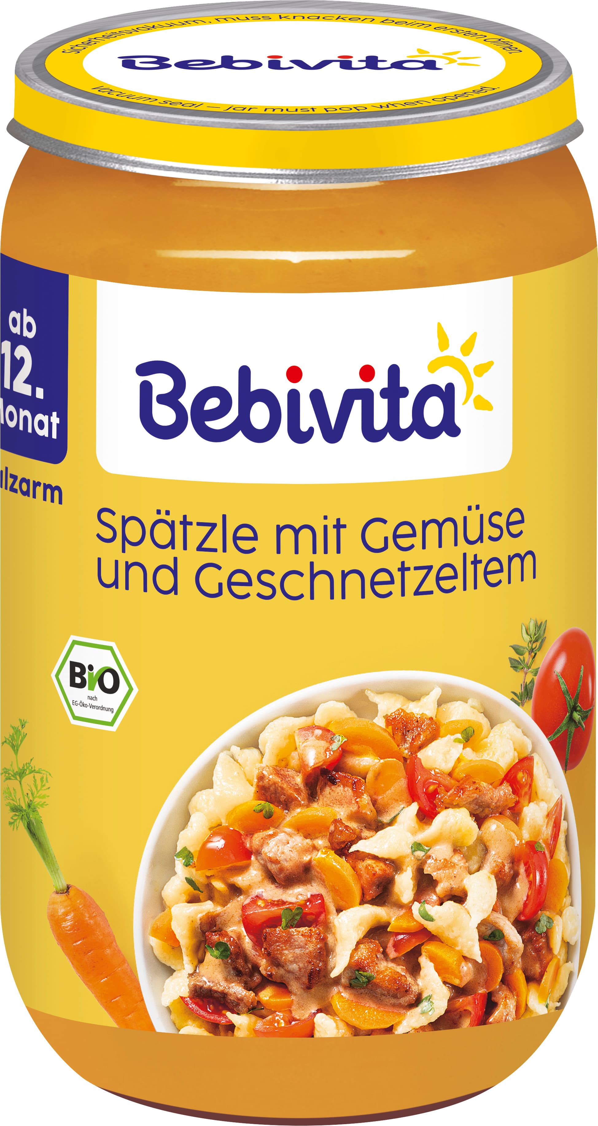 Bebivita Bio Menüs: Gemüse-Spätzle-Pfanne nach Art Geschnetzeltem
