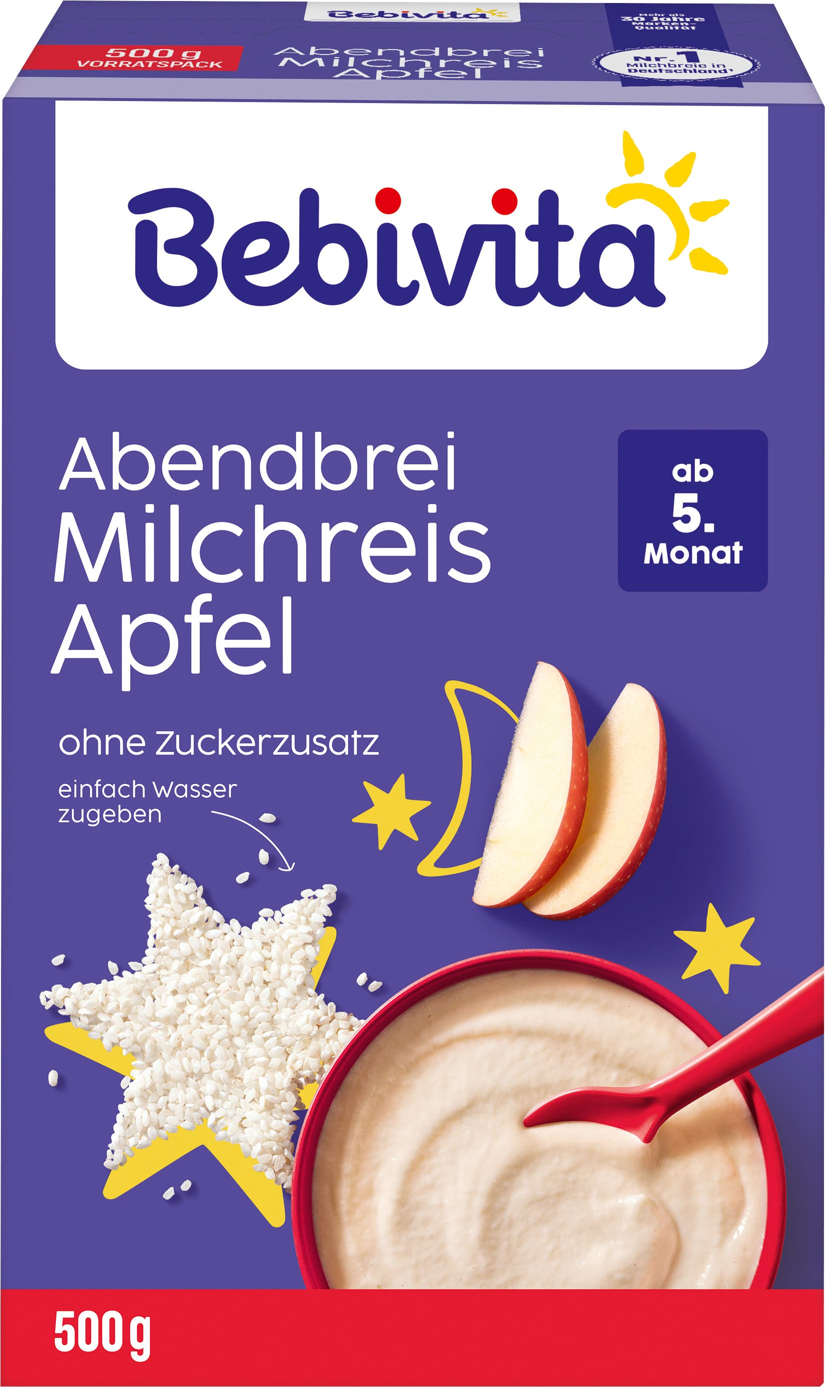 Bebivita Milchbreie ohne Zuckerzusatz Abendbrei Milchreis mit Apfel