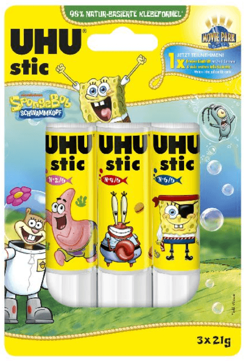 UHU stic Klebestift BTS 2026 ohne Lösungsmittel 3x21g Spongebob