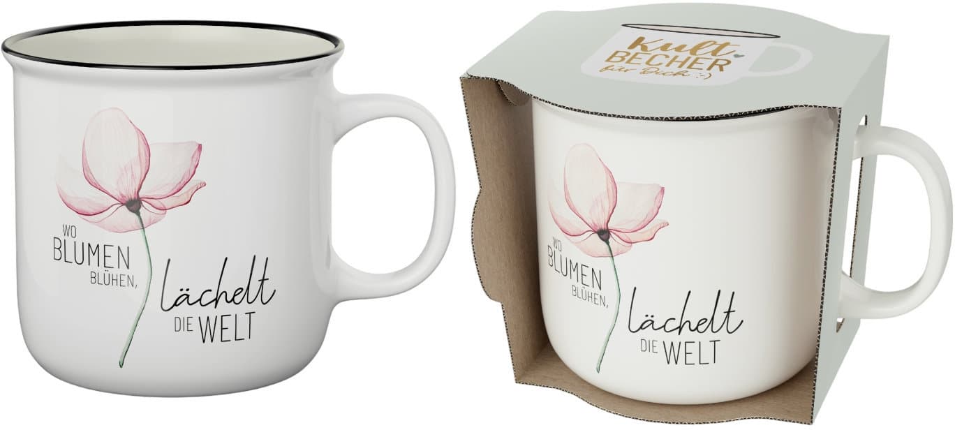 Geschenk für Dich Kultbecher Wo Blumen blühen, lächelt die Welt 250ml