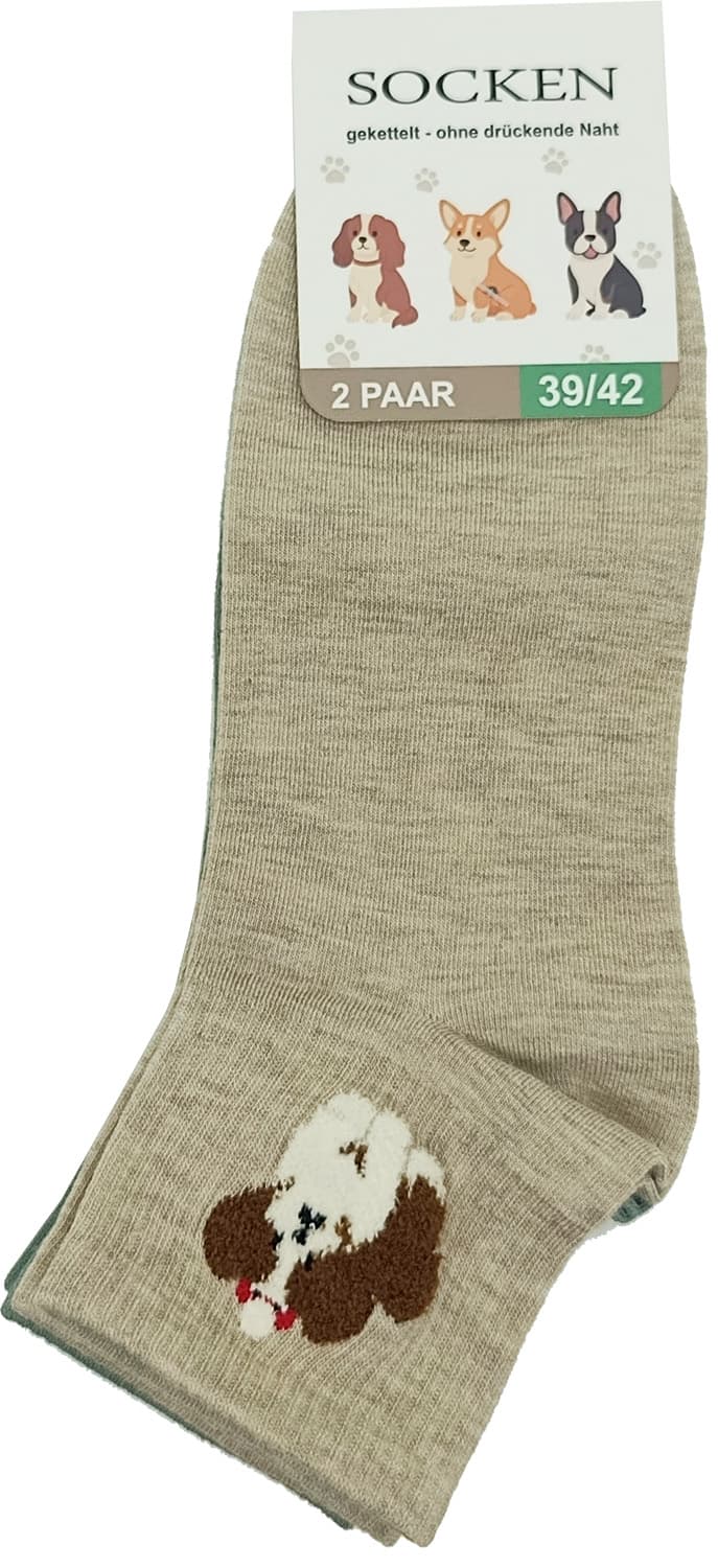 Damen Kurzsocken Hunde 2er Pack