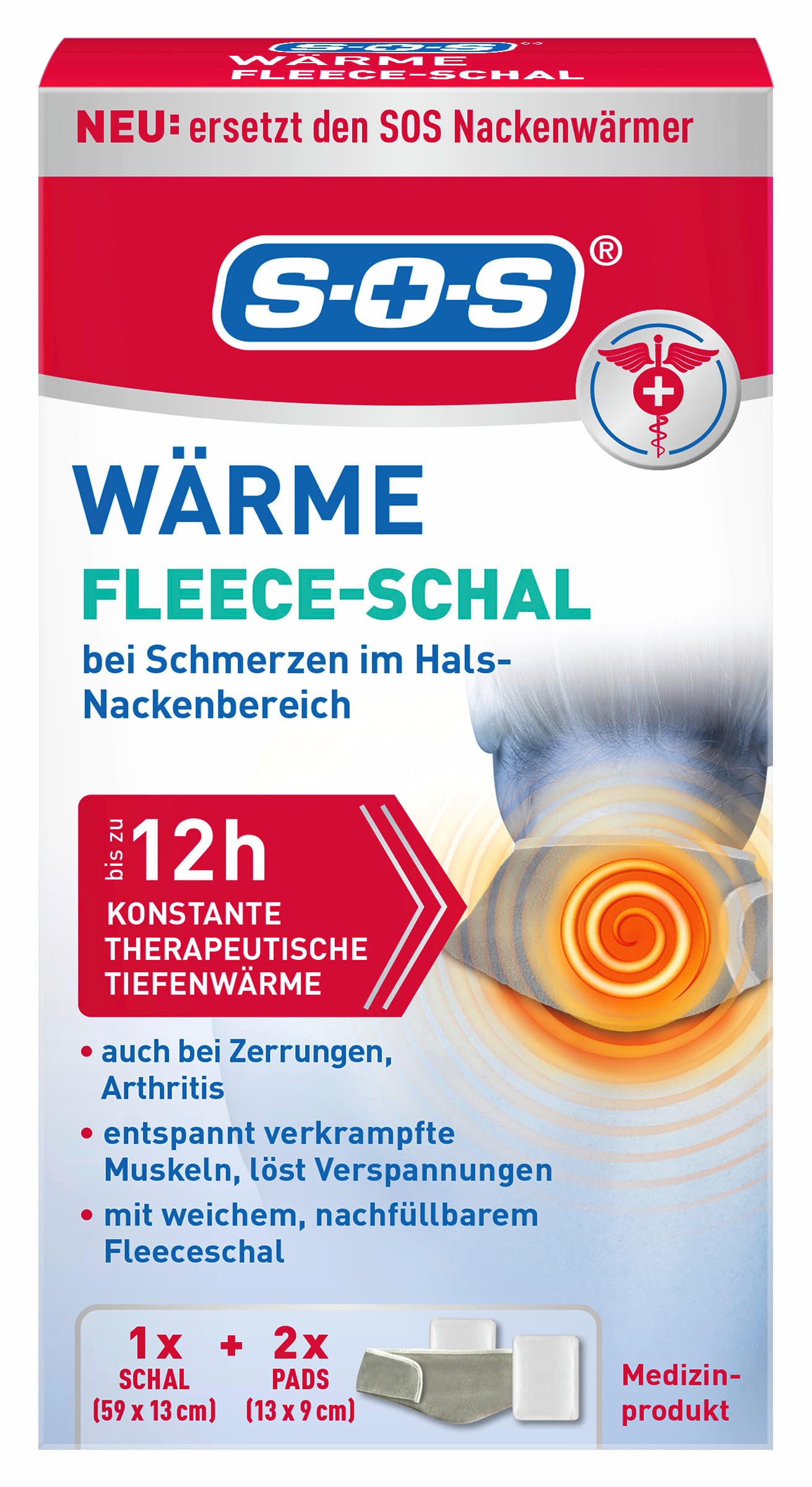 SOS Wärme Fleece-Schal (1x Schal + 2xPads)