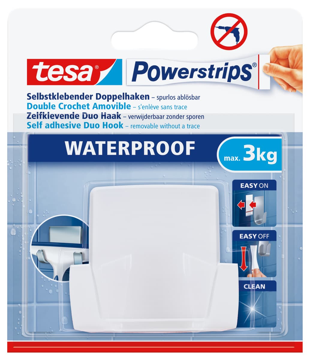 tesa Powerstrips® Waterproof Duohaken Wave, weiß