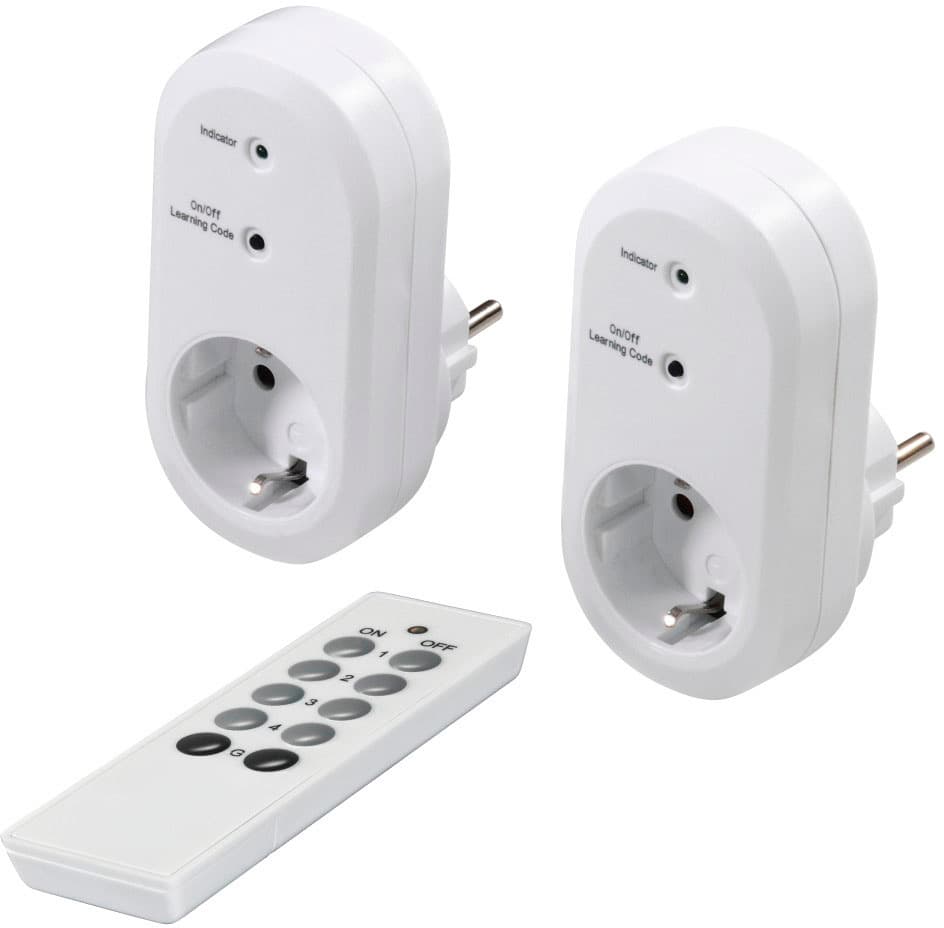 HAMA Funksteckdosen 2er-Set, mit Fernbedienung, Schalter, programmierbar, Weiß