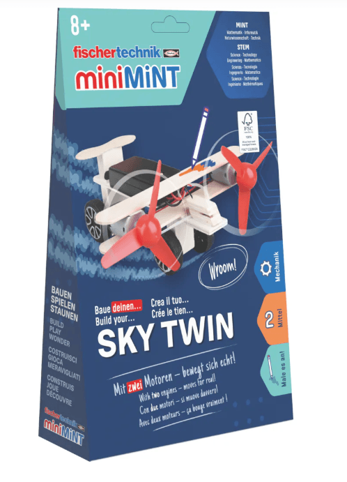 fischertechnik miniMINT SkyTwin Flugzeug-Holzbausatz mit zwei Motoren ab 8 Jahren