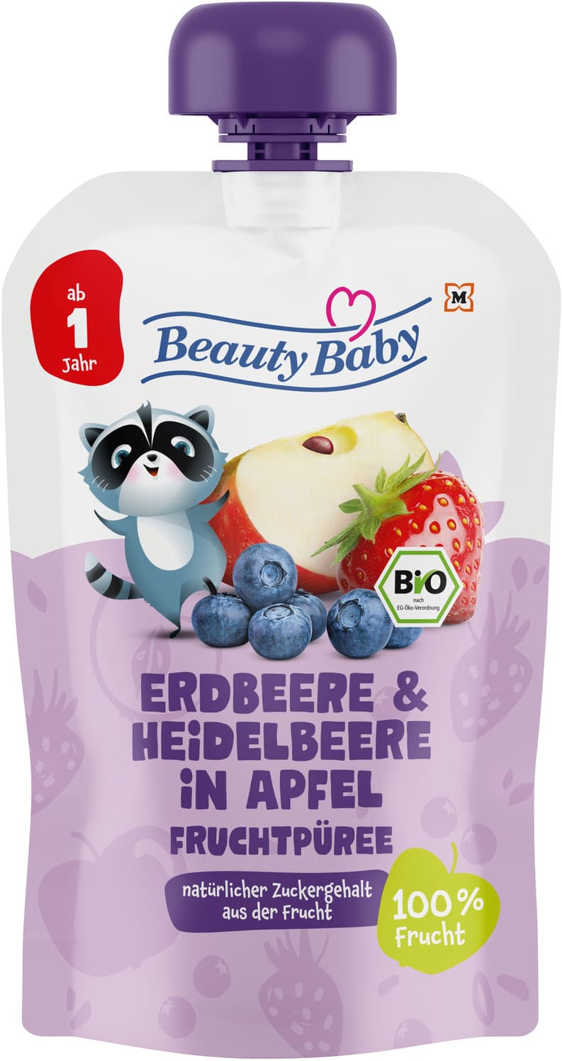 Beauty Baby Bio Quetschbeutel Erdbeere & Heidelbeere in Apfel