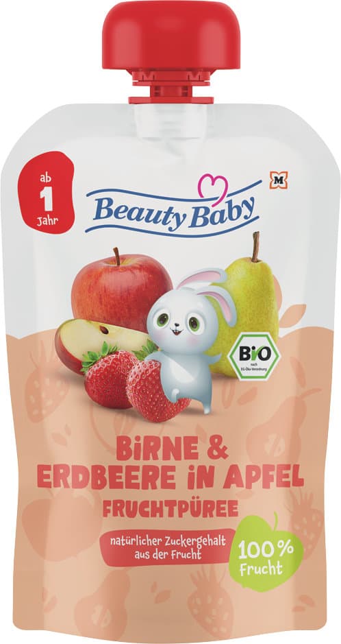 Beauty Baby Bio Quetschbeutel Birne & Erdbeere in Apfel