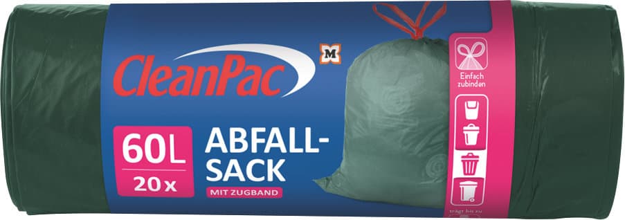 CleanPac Abfallsack mit Zugband 60 Liter