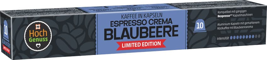 Hochgenuss Kaffeekapseln Espresso Crema Blaubeere