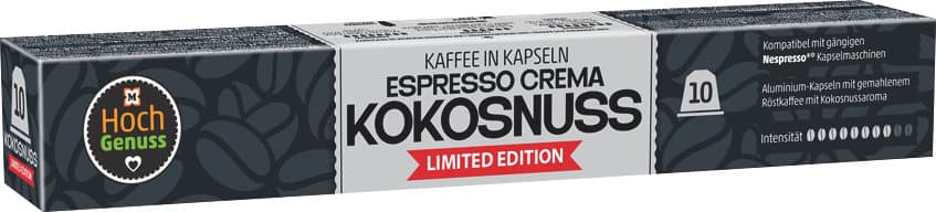 Hochgenuss Kaffeekapseln Espresso Crema Kokosnuss