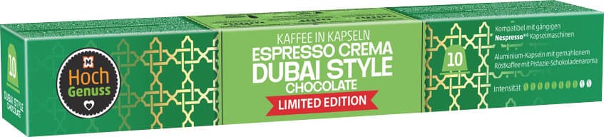 Hochgenuss Kaffeekapseln Espresso Crema Dubai Style Chocolate