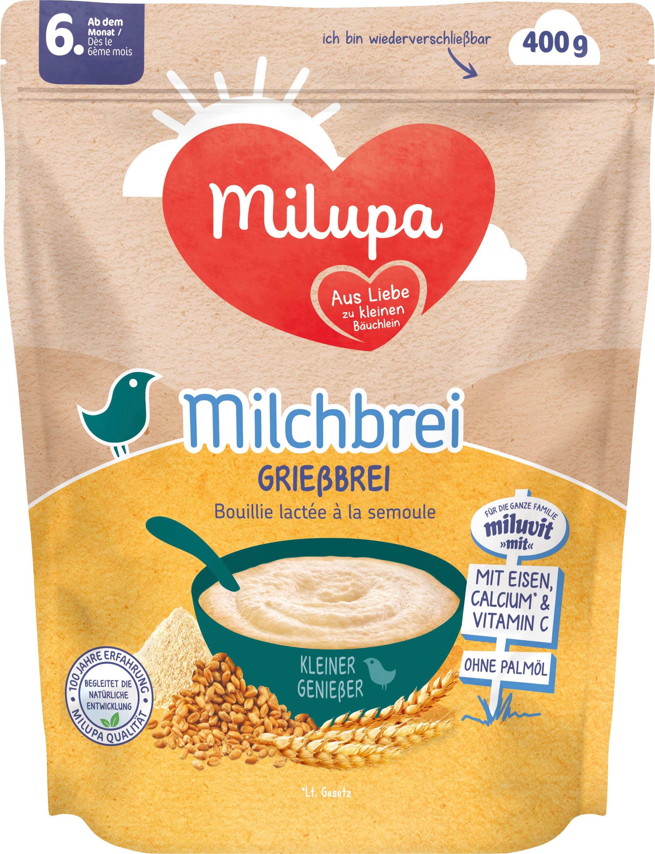 MILUPA Milchbrei Grießbrei Miluvit mit ab dem 6. Monat 400G