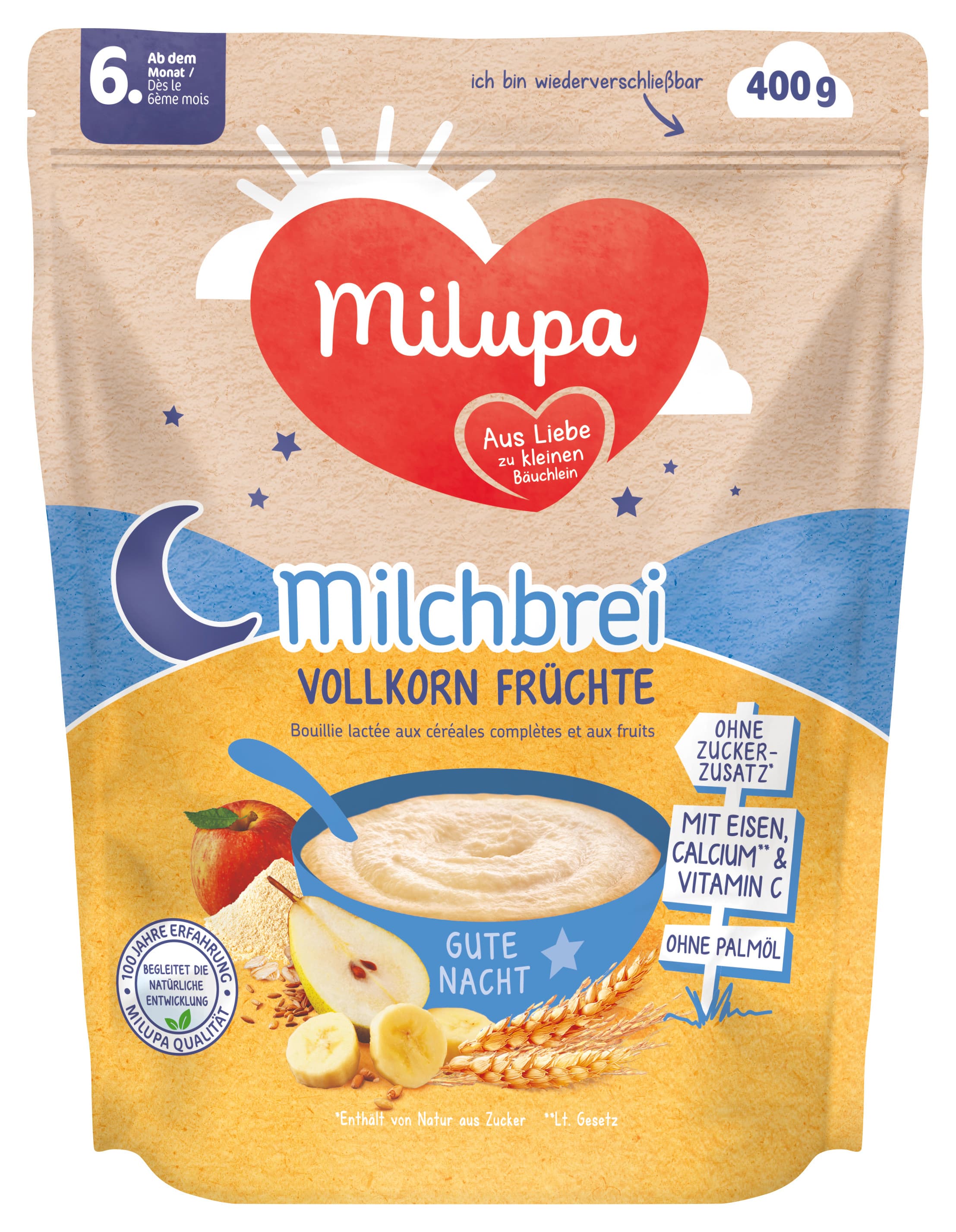 MILUPA Milchbrei Vollkorn Früchte Gute Nacht ab dem 6. Monat