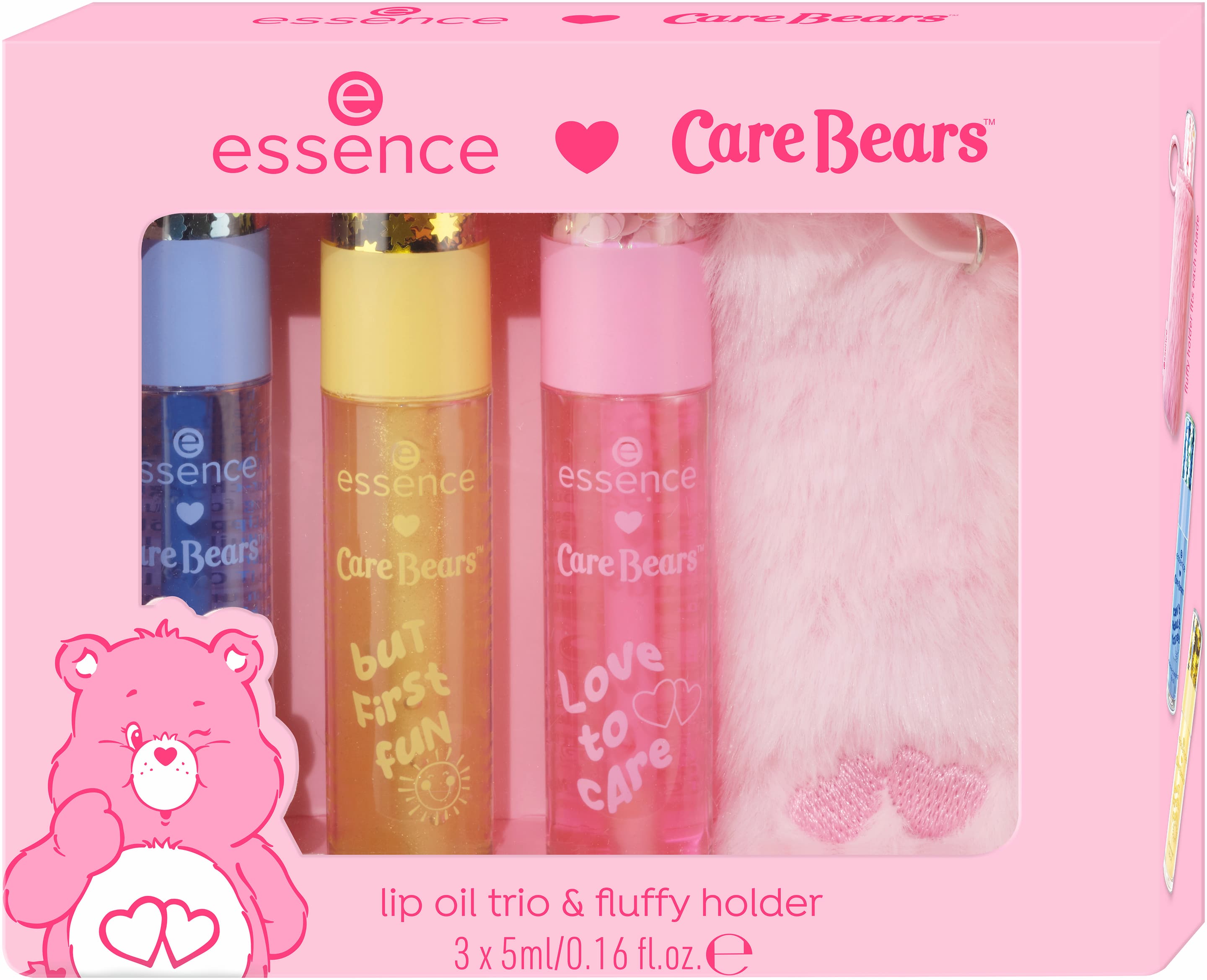 essence Care Bears lip oil trio & fluffy holder