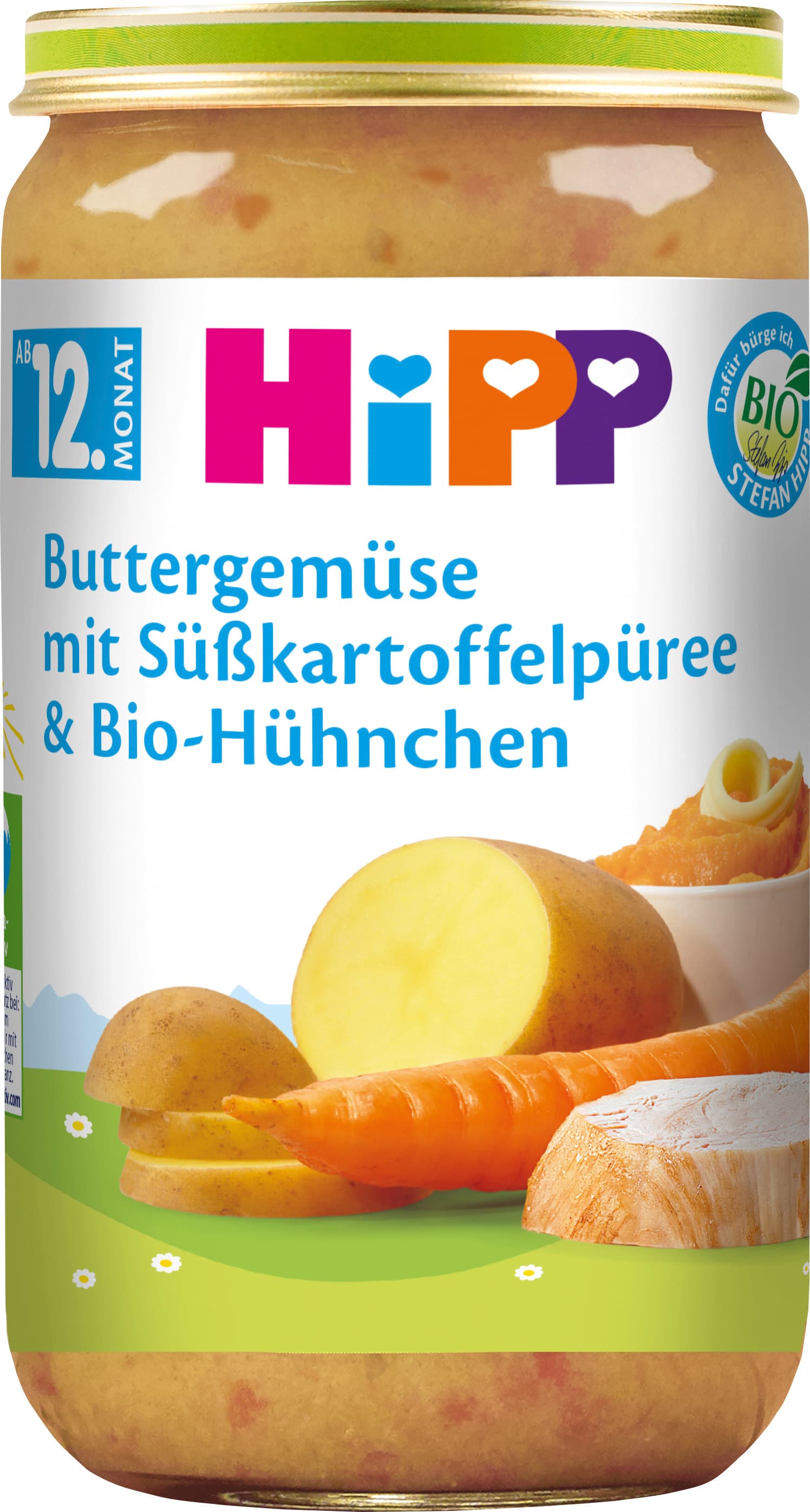 HiPP Menüs: Buttergemüse mit Süßkartoffelpüree und Bio-Hühnchen