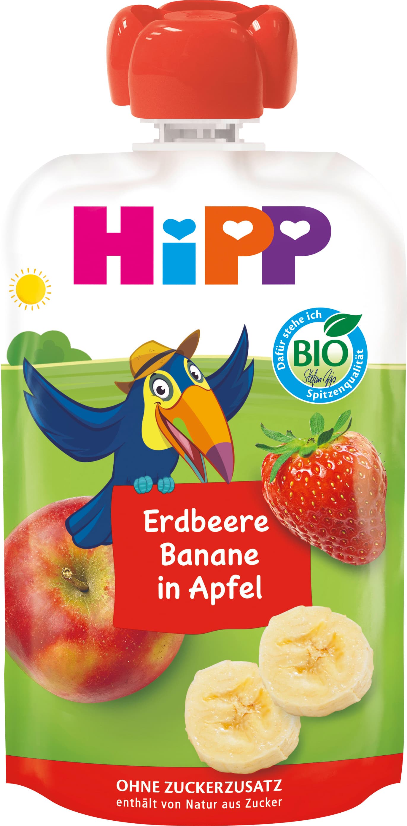 HiPP Bio für Kinder HiPPiS im Quetschbeutel Erdbeere-Banane in Apfel ohne Zuckerzusatz