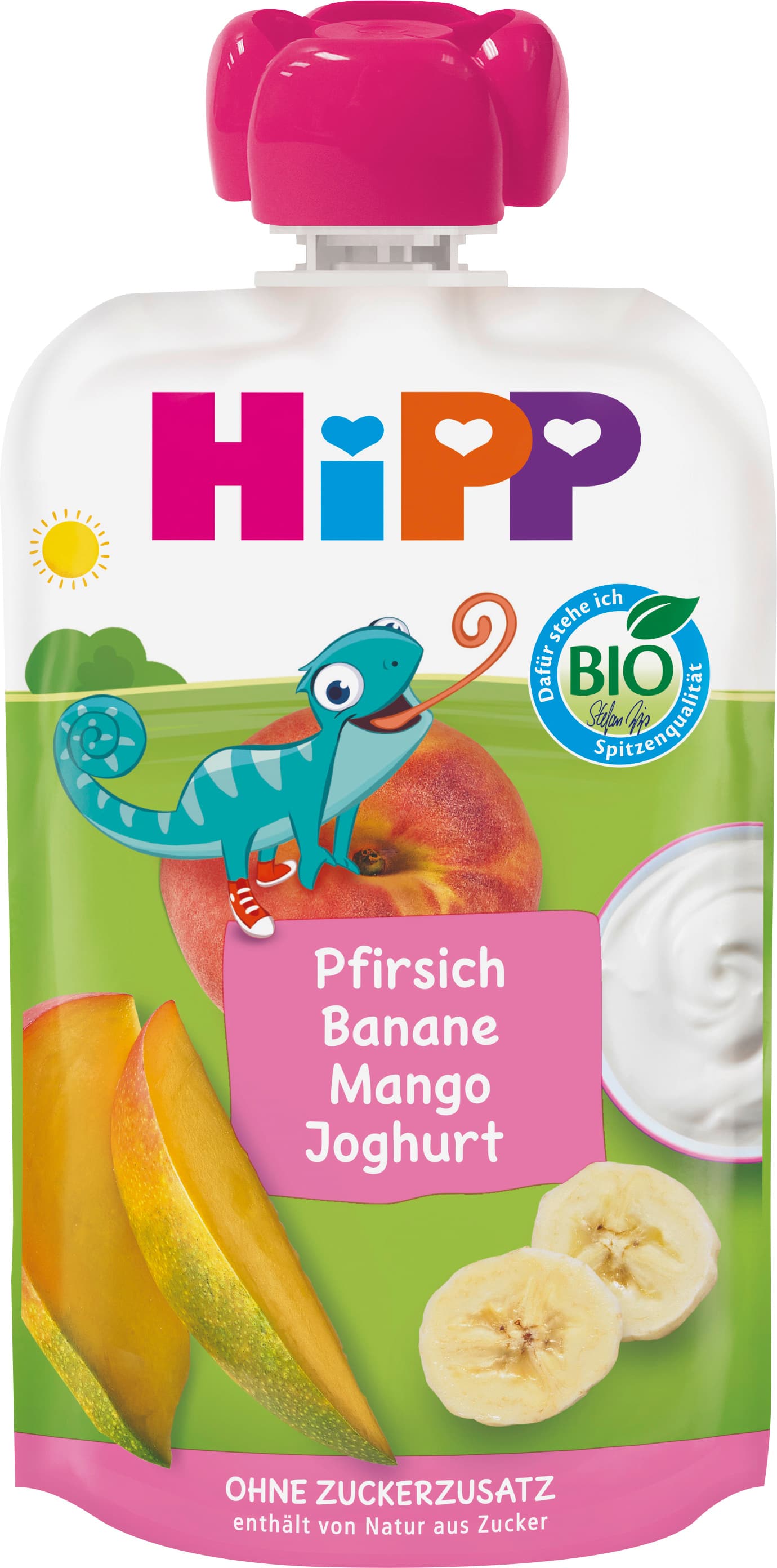 HiPP HiPPis im Quetschbeutel: Pfirsich Banane Mango mit Joghurt