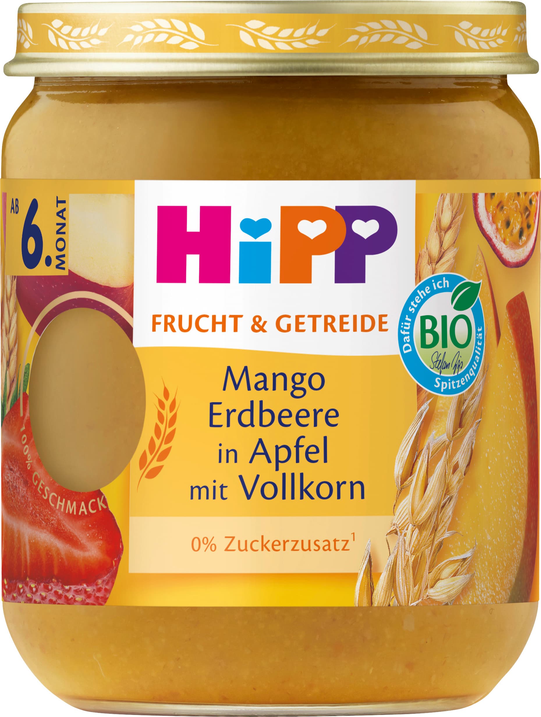HiPP Bio Frucht und Getreide Mango Erdbeere in Apfel mit Vollkorn