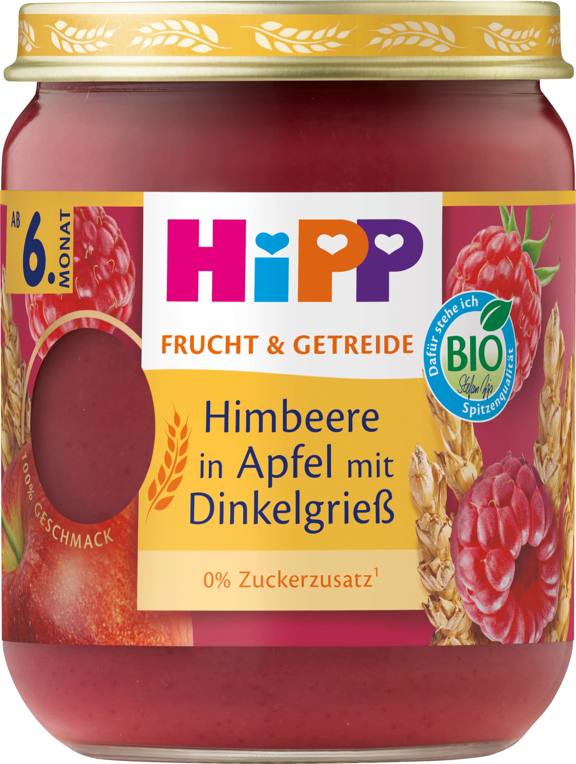 HiPP Bio Frucht und Getreide Himbeere in Apfel mit Dinkelgrieß